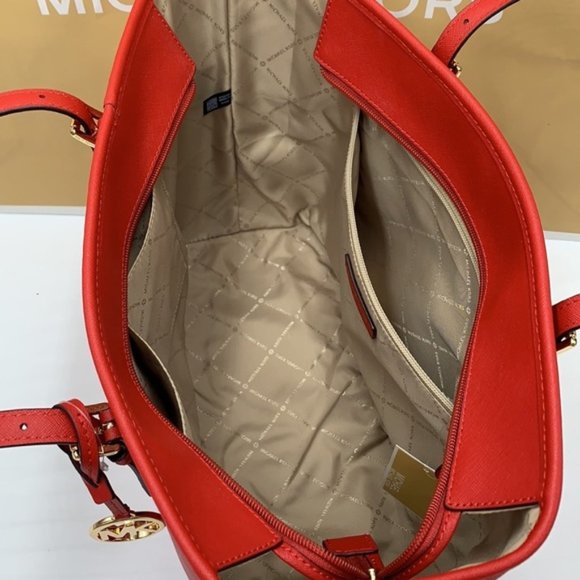 MICHAEL KORS JET SET TRAVEL LARGE TOP ZIP SHOULDER TOTE FLAME - Picture 14 of 16